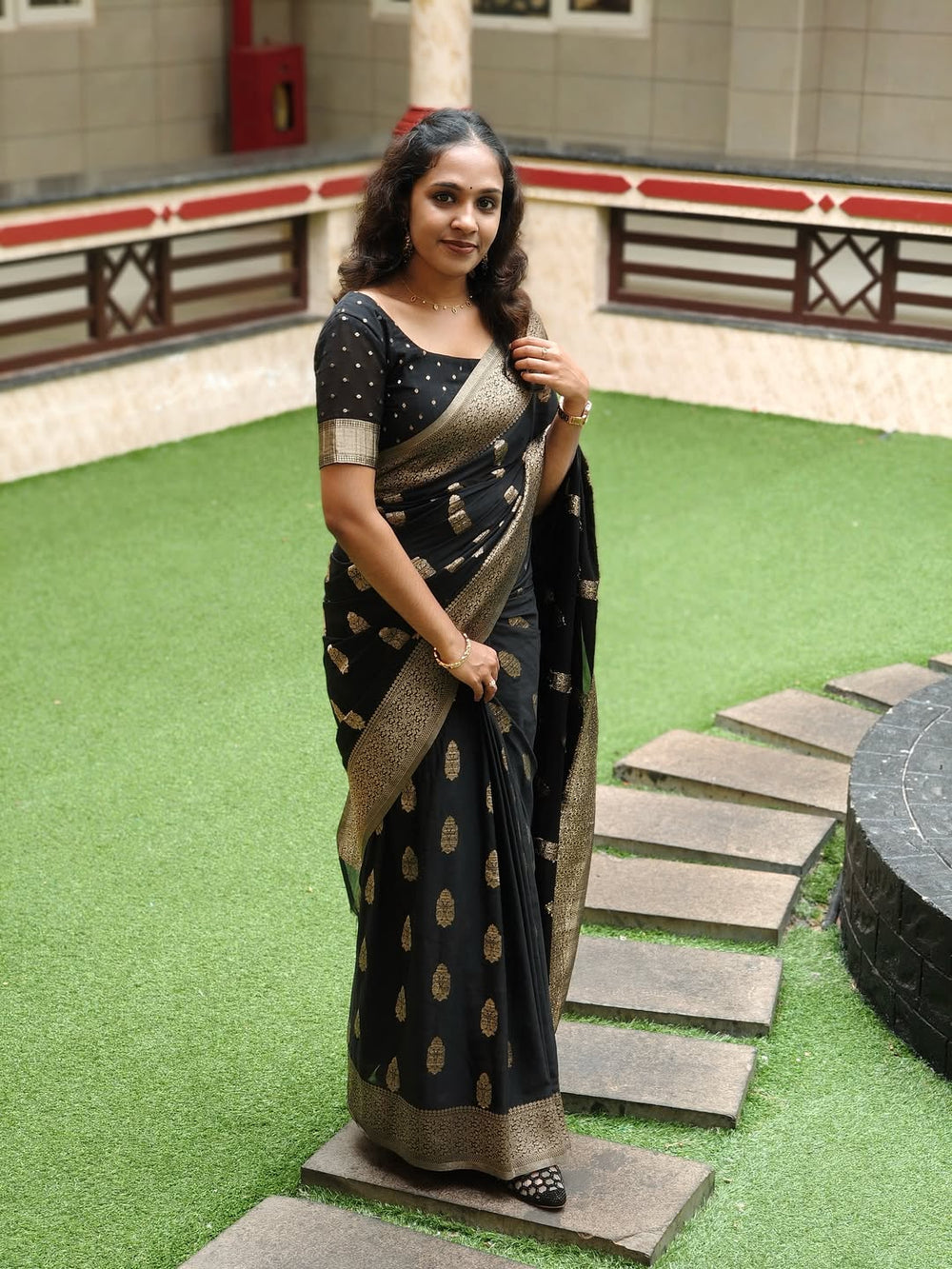 Midnight Black Jacquard Saree