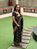 Midnight Black Jacquard Saree – Refined Woven Artistry for Elegant Occasions