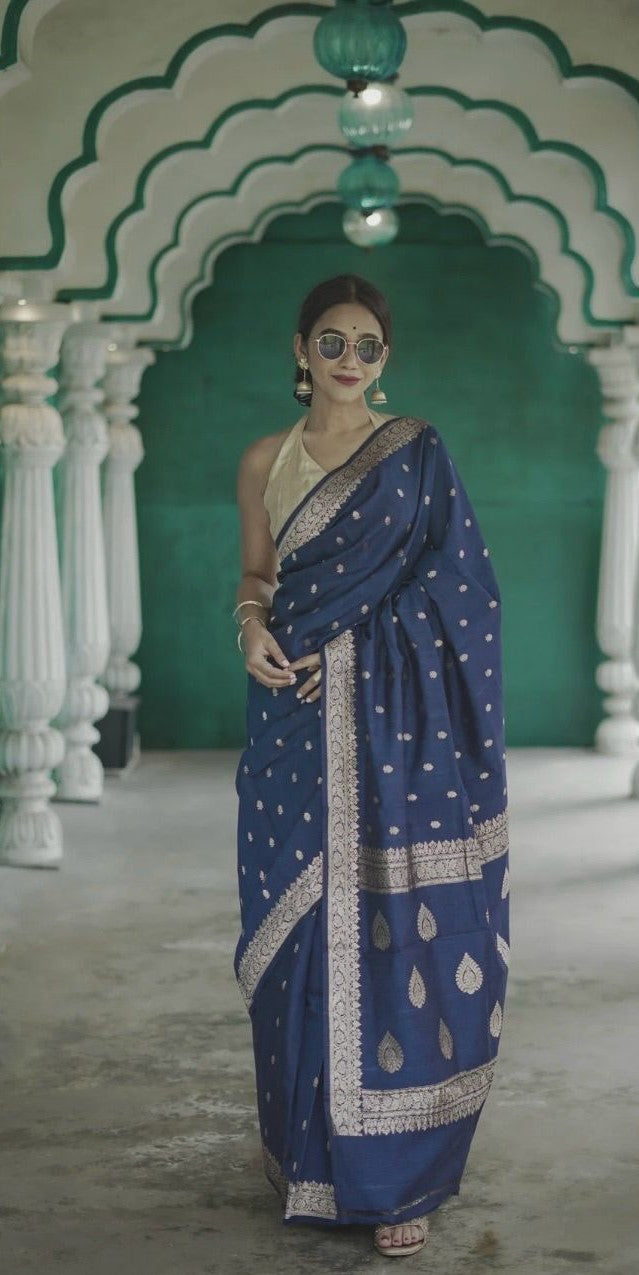 Royal Blue Jacquard Saree