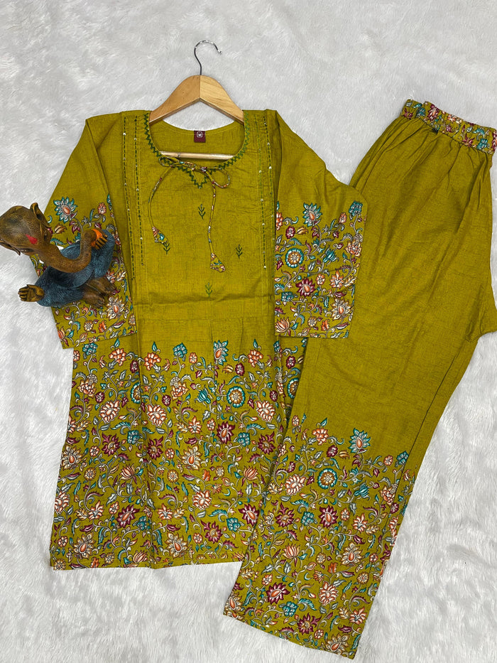 Lemon Yellow Pure Cotton Printed Co-Ord Set – Trendy Women’s Top & Bottom Set