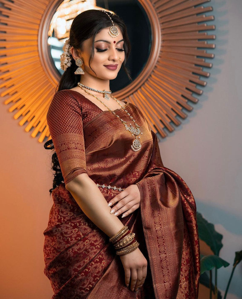 Elegant Brown Jacquard Saree