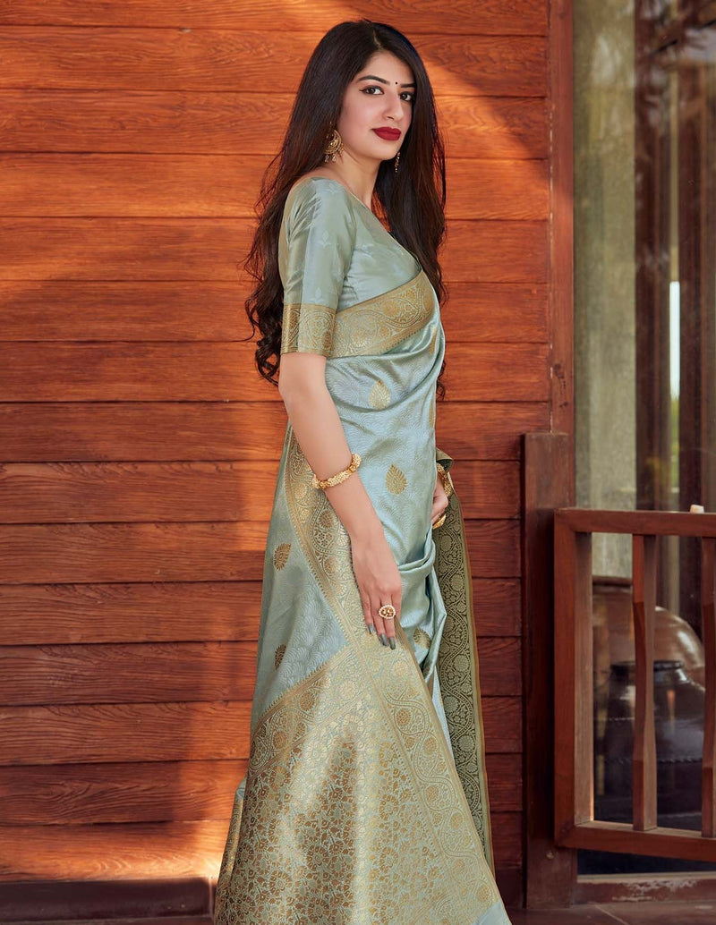 Serene Tea Blue Jacquard Saree