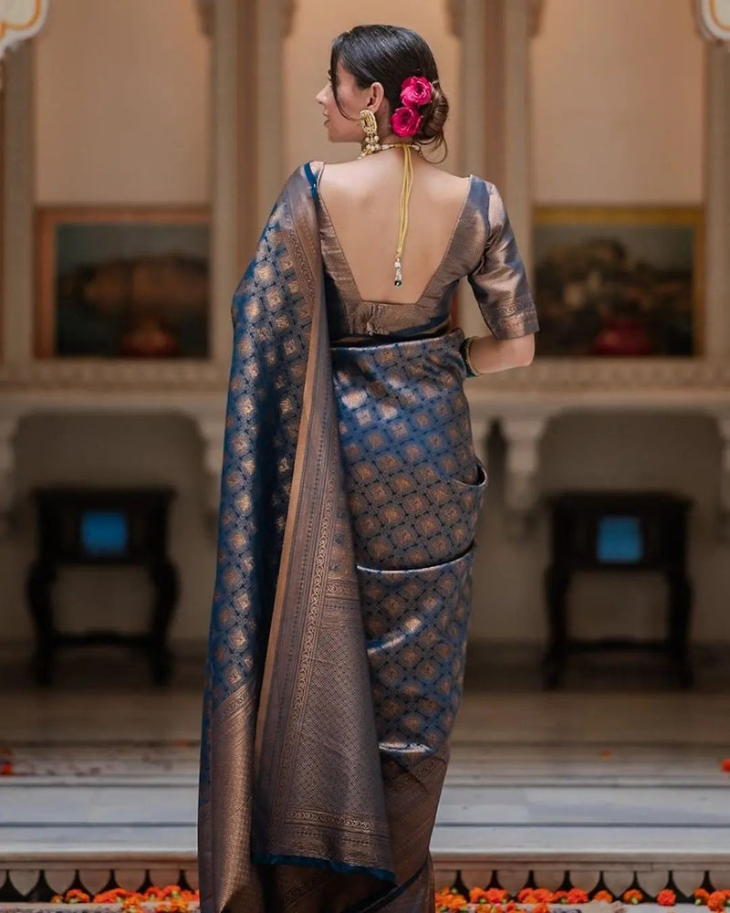Royal Navy Blue Jacquard Saree