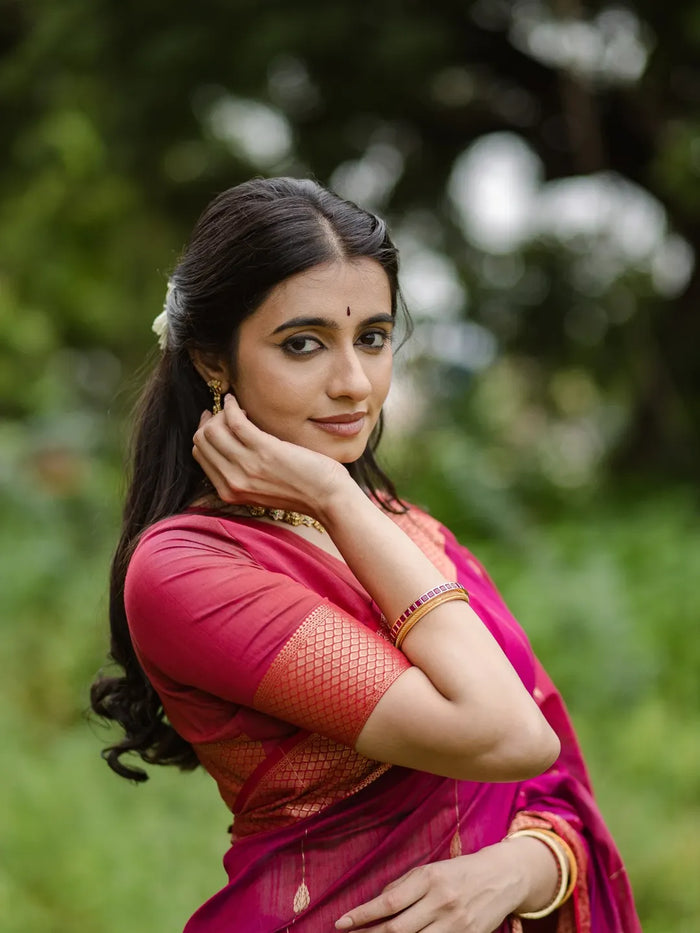 Dark Pink Jacquard Saree – Bold Woven Elegance with Festive Grace