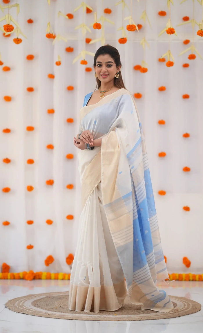 Sky Blue Jacquard Saree for Women – Elegant Soft Weave Festive Wear