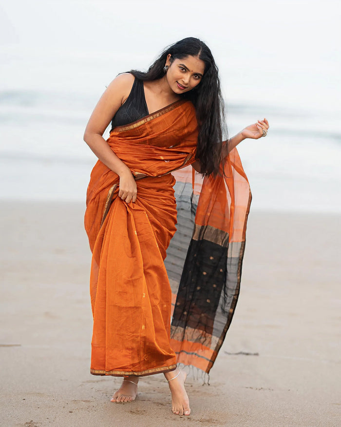 Orange Jacquard Saree – Vibrant & Elegant Indian Ethnic Wear