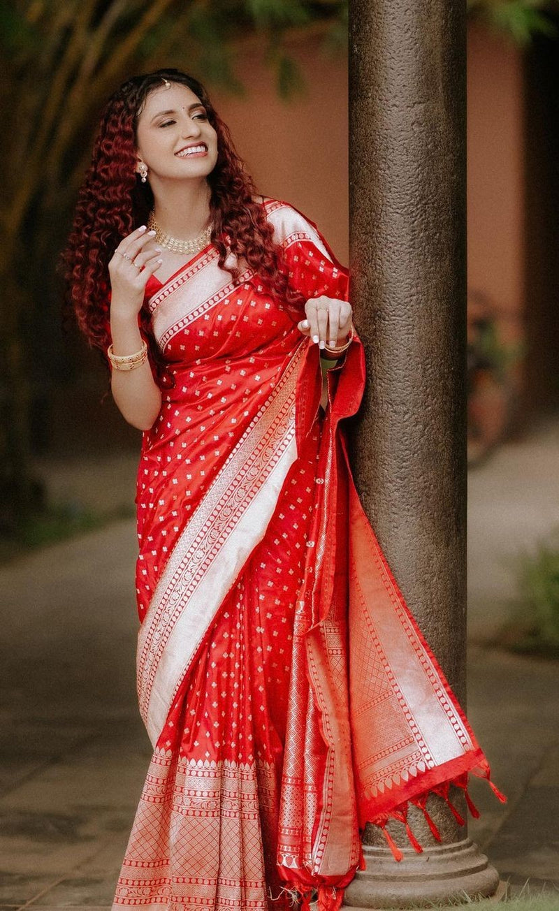 Vibrant Red Jacquard Saree