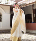 Samantha Fame Groovy White Colored Festive Wear Pure Linen Saree