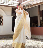 Samantha Fame Groovy White Colored Festive Wear Pure Linen Saree