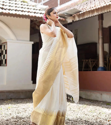Samantha Fame Groovy White Colored Festive Wear Pure Linen Saree