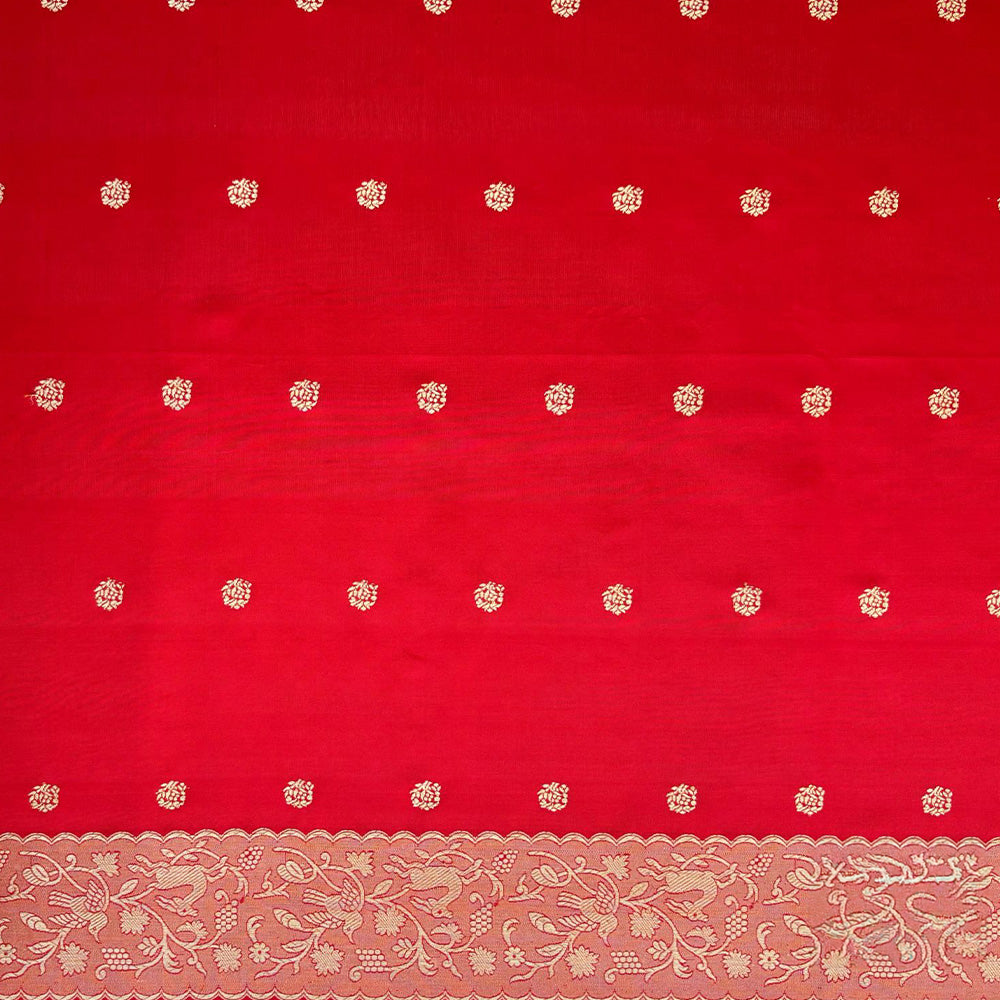 Bright Red Jacquard Saree for Women