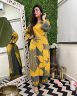 Mustard Bloom Embroidered Rayon Co-Ord Set