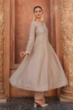 Beige Embroidered Vichitra Silk Sharara Suit Set