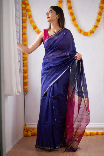Blue Pink Jacquard Saree for Luxurious Festive & Party Wear Elegance