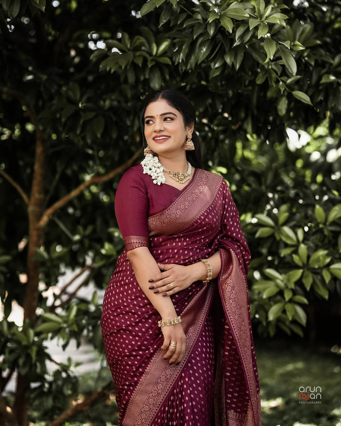 Royal Maroon Jacquard Saree for Festive & Wedding Elegance