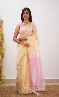 Yellow Pink Jacquard Saree – Vibrant Dual-Tone Elegance with Rich Woven Design