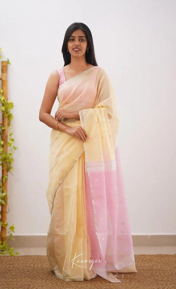 Yellow Pink Jacquard Saree – Vibrant Dual-Tone Elegance with Rich Woven Design