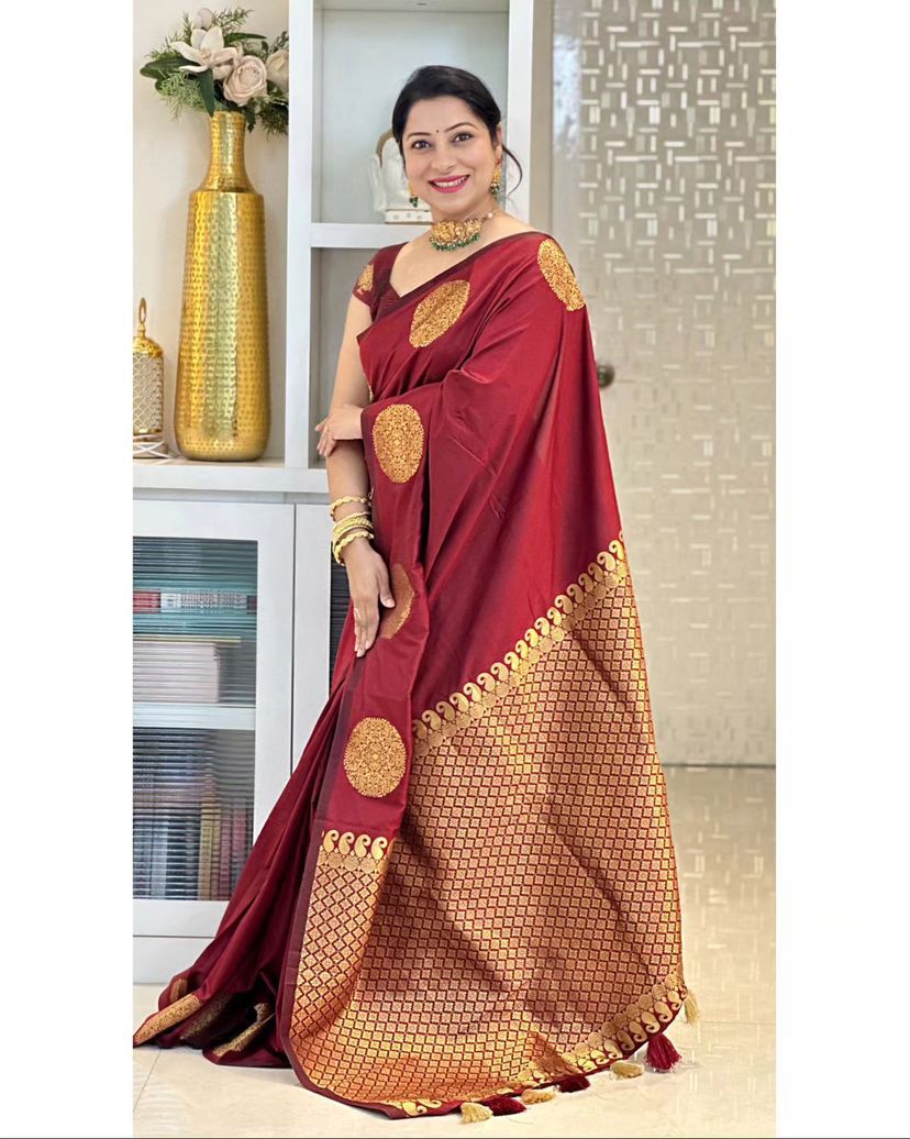 Luxury Red Jacquard Saree