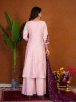 Elegant Pink Roman Silk Anarkali Kurti Set