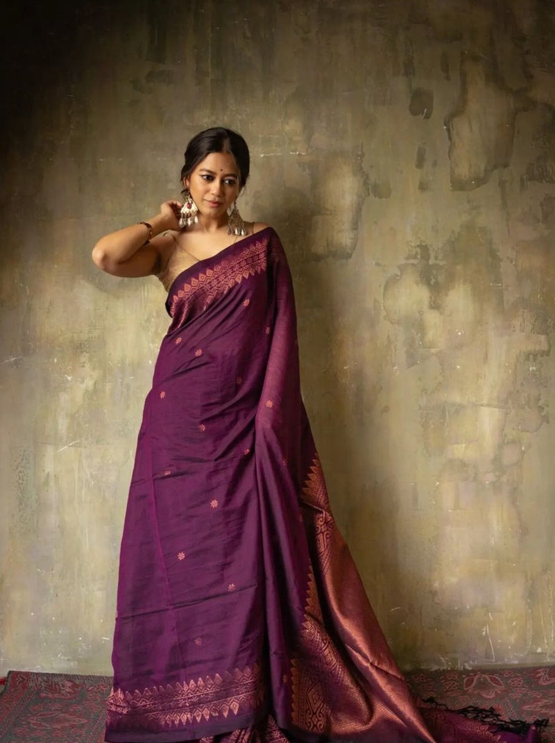 Luxury Wine Jacquard Saree