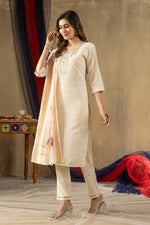 Off White Shimmer Gold Silk Embroidered Kurta Pant Set