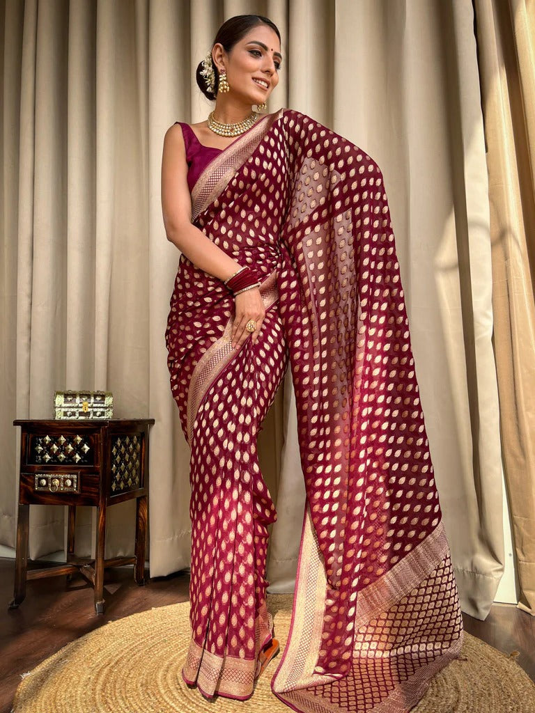 Royal Maroon Jacquard Saree