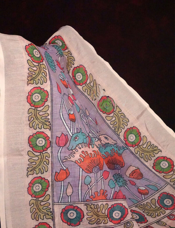 Blissful Purple Colored Cotton Linen Designer Printed Saree
