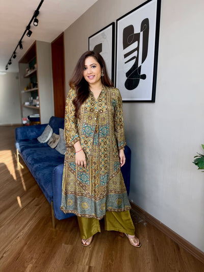 Natural Crepe Mirror Work Palazzo Suit Sets