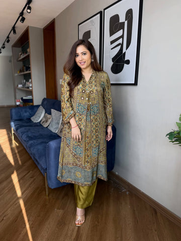 Natural Crepe Mirror Work Palazzo Suit Sets