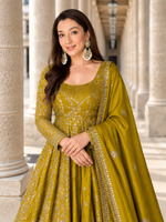 Mustard Embroidered Anarkali Gown Set