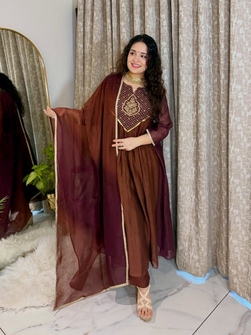 Cocoa Royale Chanderi Suit Set