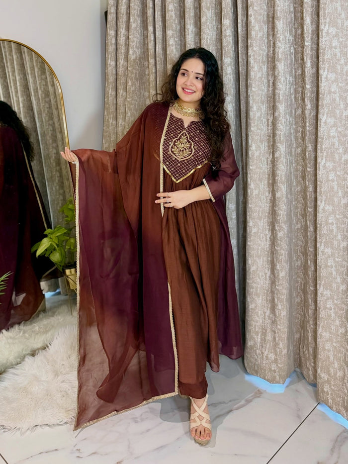 Cocoa Royale Chanderi Suit Set