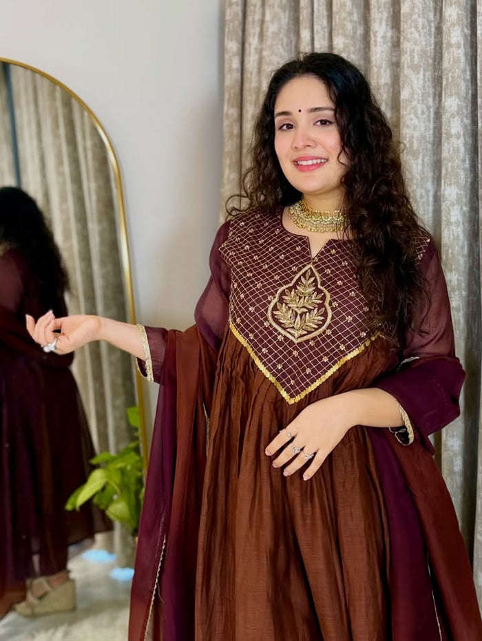 Cocoa Royale Chanderi Suit Set