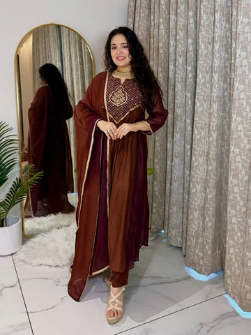 Cocoa Royale Chanderi Suit Set