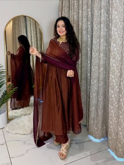 Cocoa Royale Chanderi Suit Set