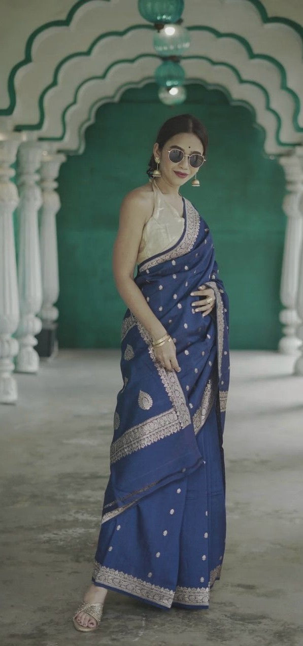 Royal Blue Jacquard Saree