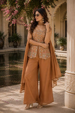 Rust Chinon Embroidered Stitched Suit Set
