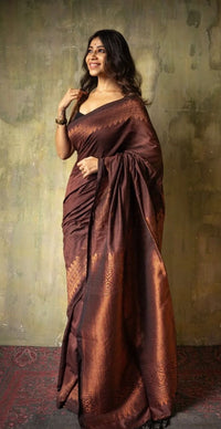 Luxurious Coffee Jacquard Saree – Elegant Festive & Party Wear Saree for Women