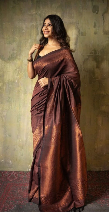 Luxurious Coffee Jacquard Saree – Elegant Festive & Party Wear Saree for Women