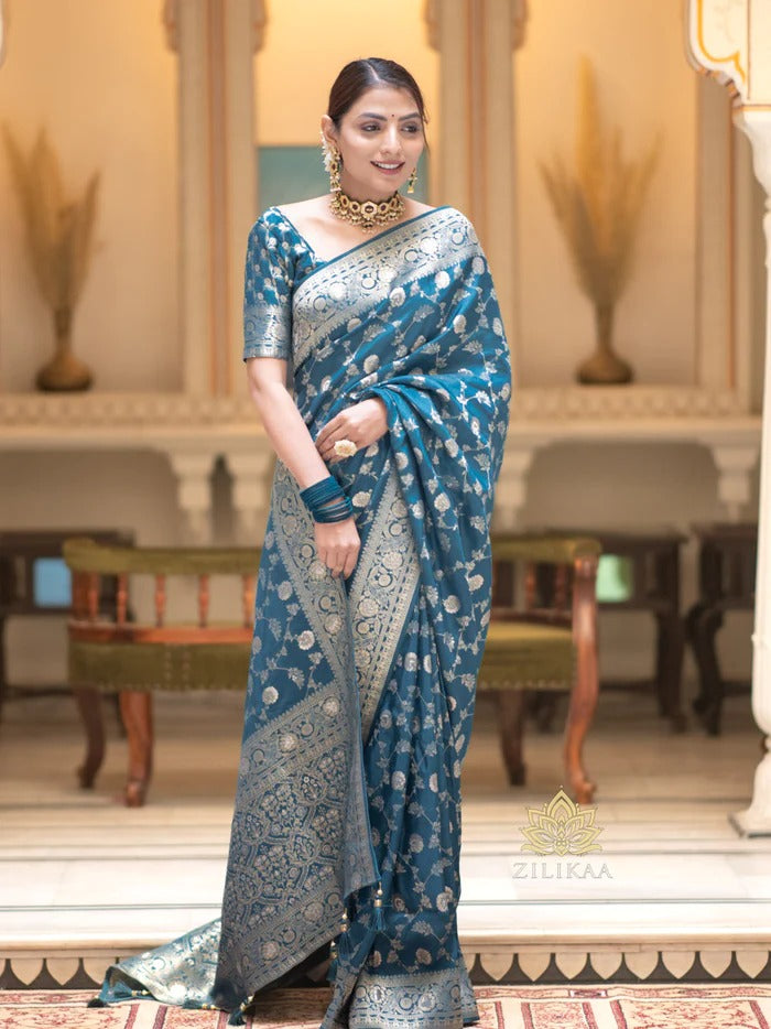 Tea Blue Jacquard Saree