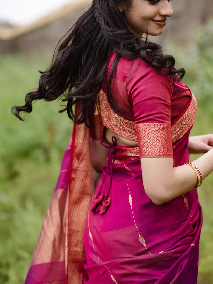 Dark Pink Jacquard Saree – Bold Woven Elegance with Festive Grace