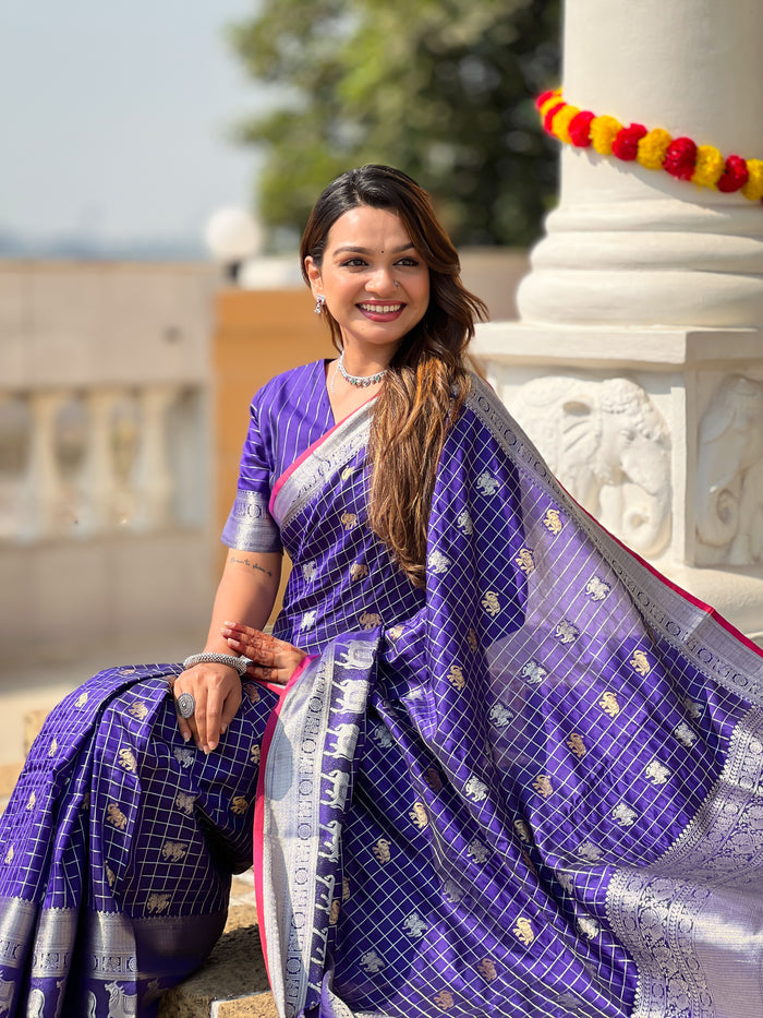 Royal Blue Jacquard Saree – Elegant Festive Wear With Premium Woven Detailing