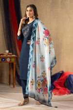 Aarohi Viscose Navy Blue Embroidered Kurta Pant Set