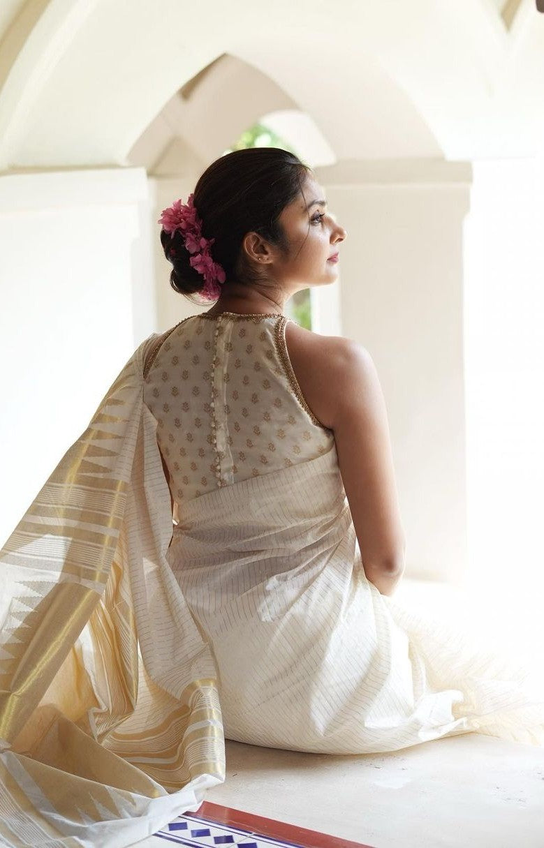Pure White Jacquard Saree
