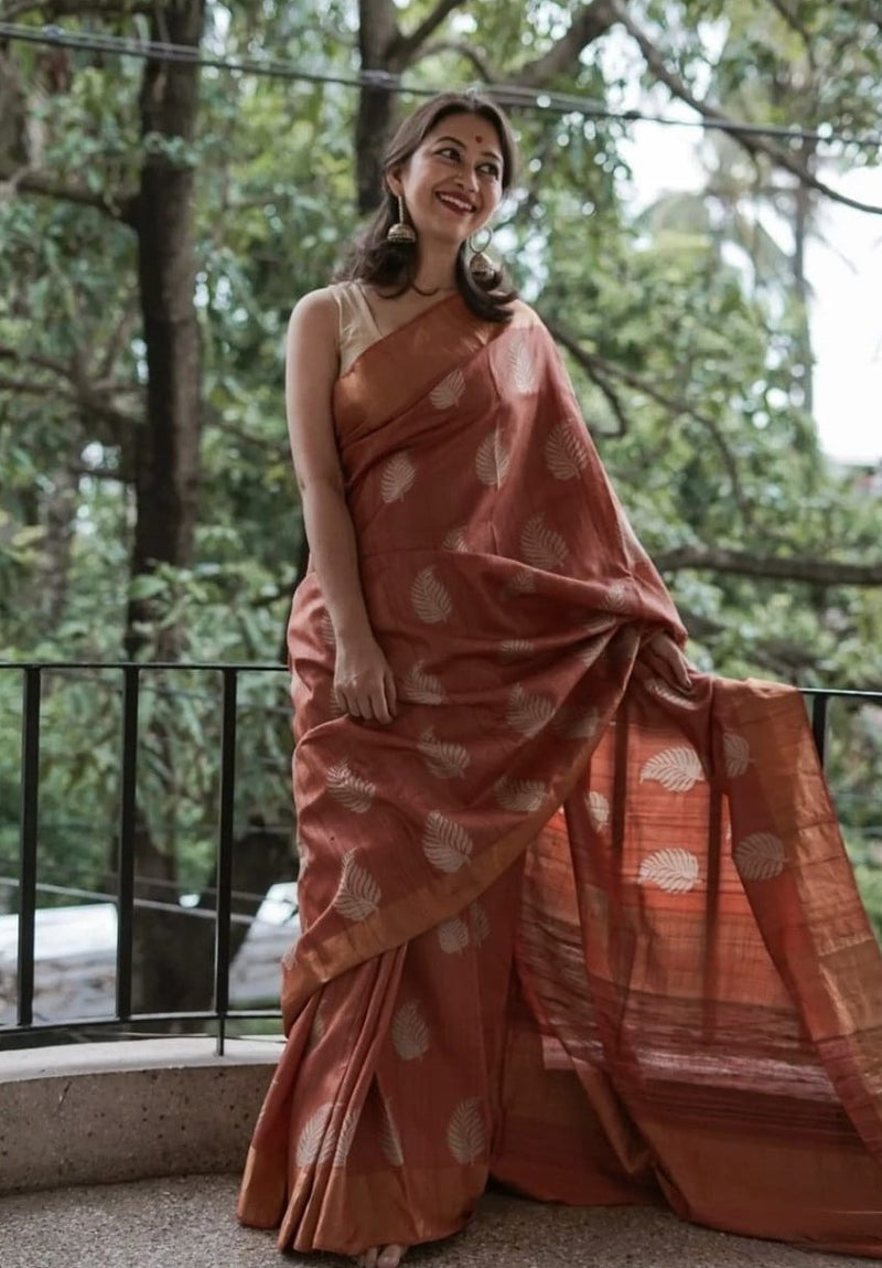 Radiant Orange Jacquard Saree