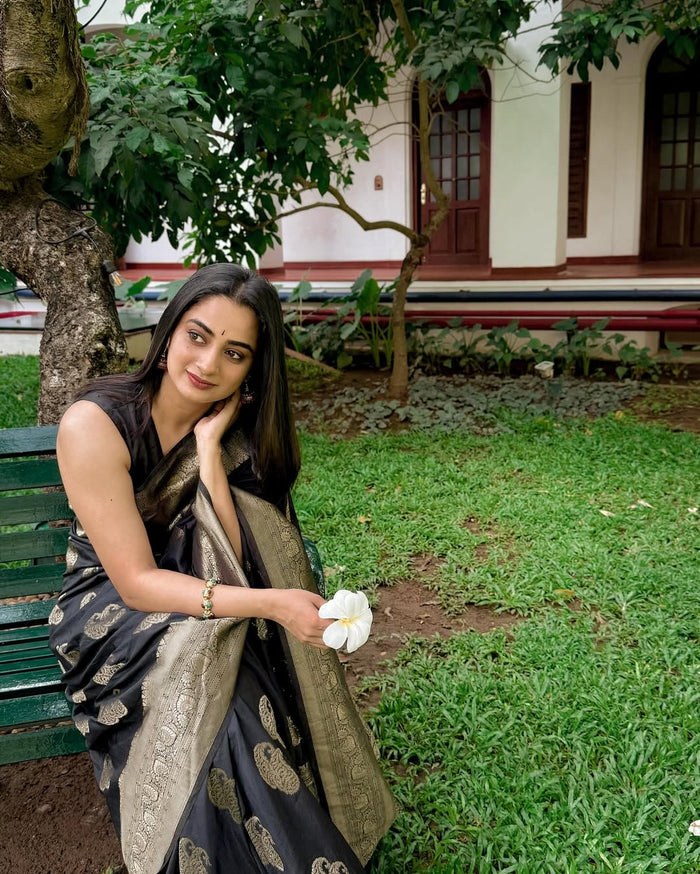 Luxury Black Jacquard Saree for Festive & Party Wear Elegance