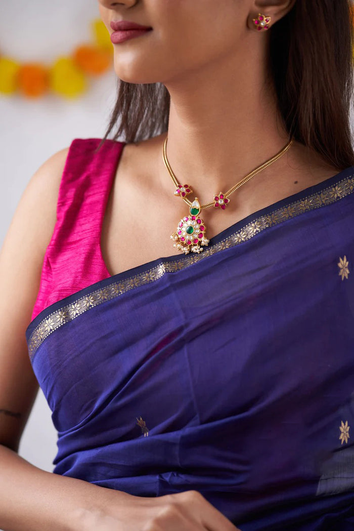 Blue Pink Jacquard Saree for Luxurious Festive & Party Wear Elegance