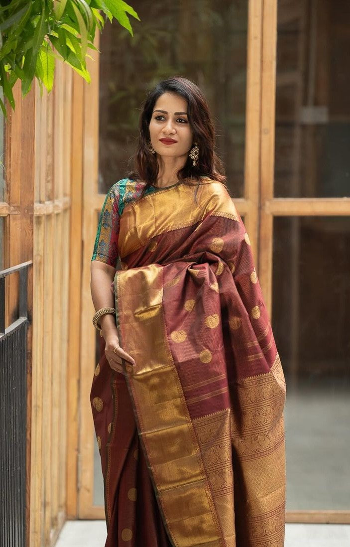 Brown Jacquard Saree