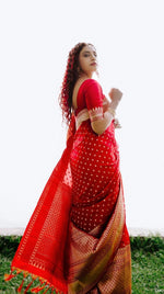 Vibrant Red Jacquard Saree