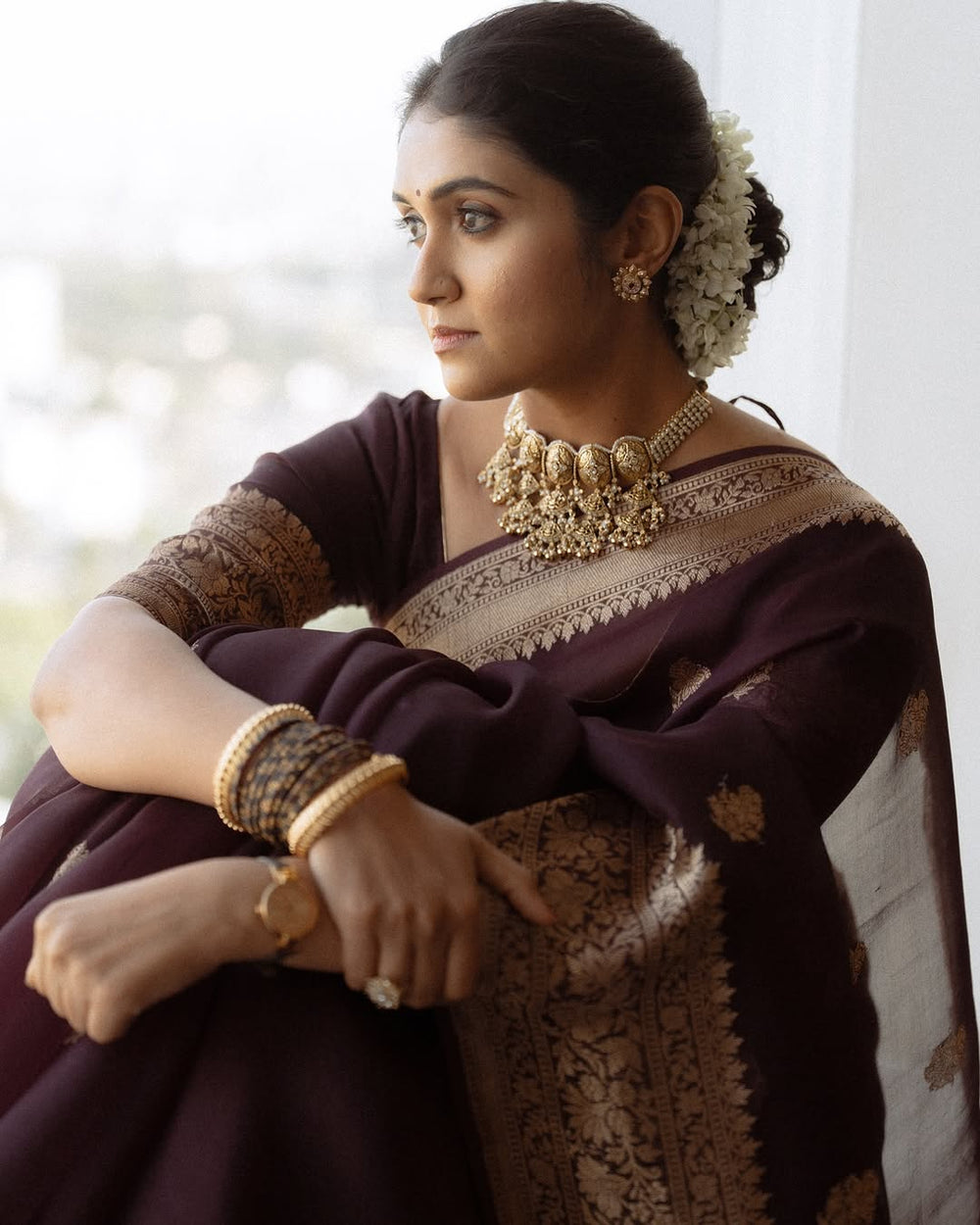 Elegant Maroon Jacquard Saree